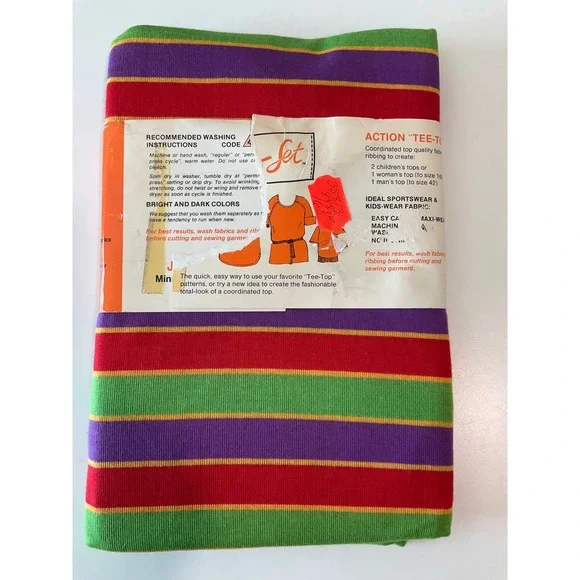 Vintage Ready-To-Sew Tee-Set Colorful Stripes Fabric ONLY Jersey 80s Crafting - Picture 4 of 5